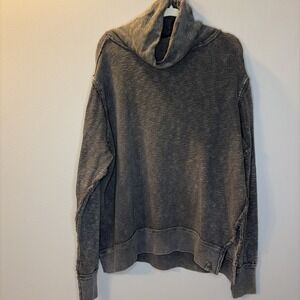 We The Free Gray Cowl Neck Distressed Oversized Slouchy Destructed Sweatshirt S
